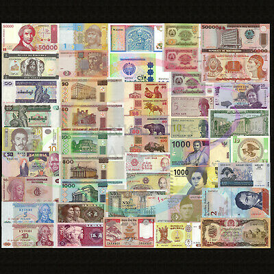 World 50 Pcs Uncirculated Banknotes Set 28 Different Countries Genuine Lot Unc