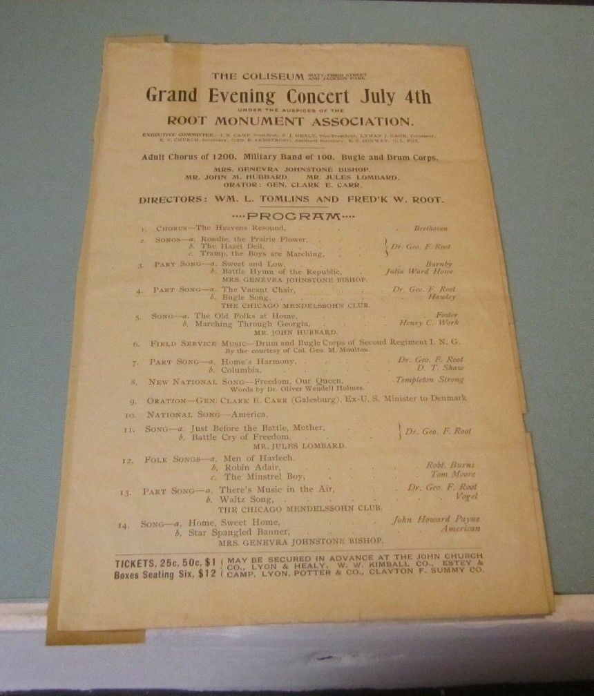 July 4th 1897 Root Monument Association Military Band Grand Concert Program
