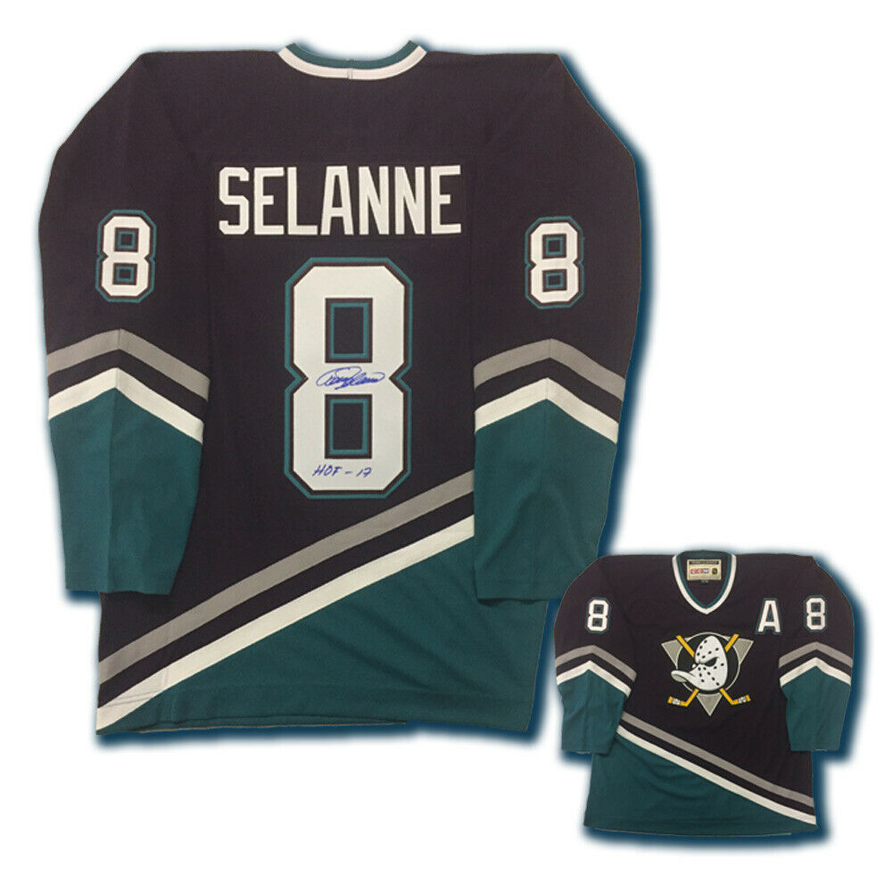 Teemu Selanne Signed Anaheim Mighty Ducks Jersey W/hof Inscription