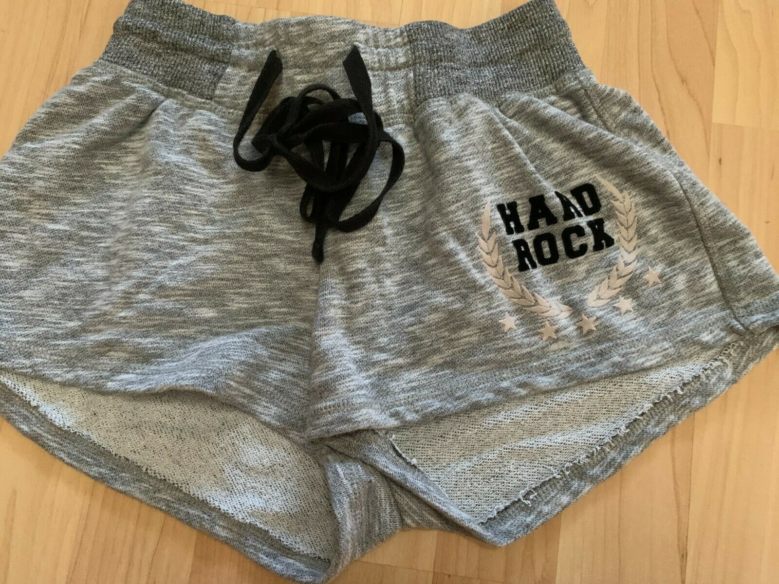Hard Rock Gray Short Shorts Elastic Waist Band Black Tie Waist Size X-Small