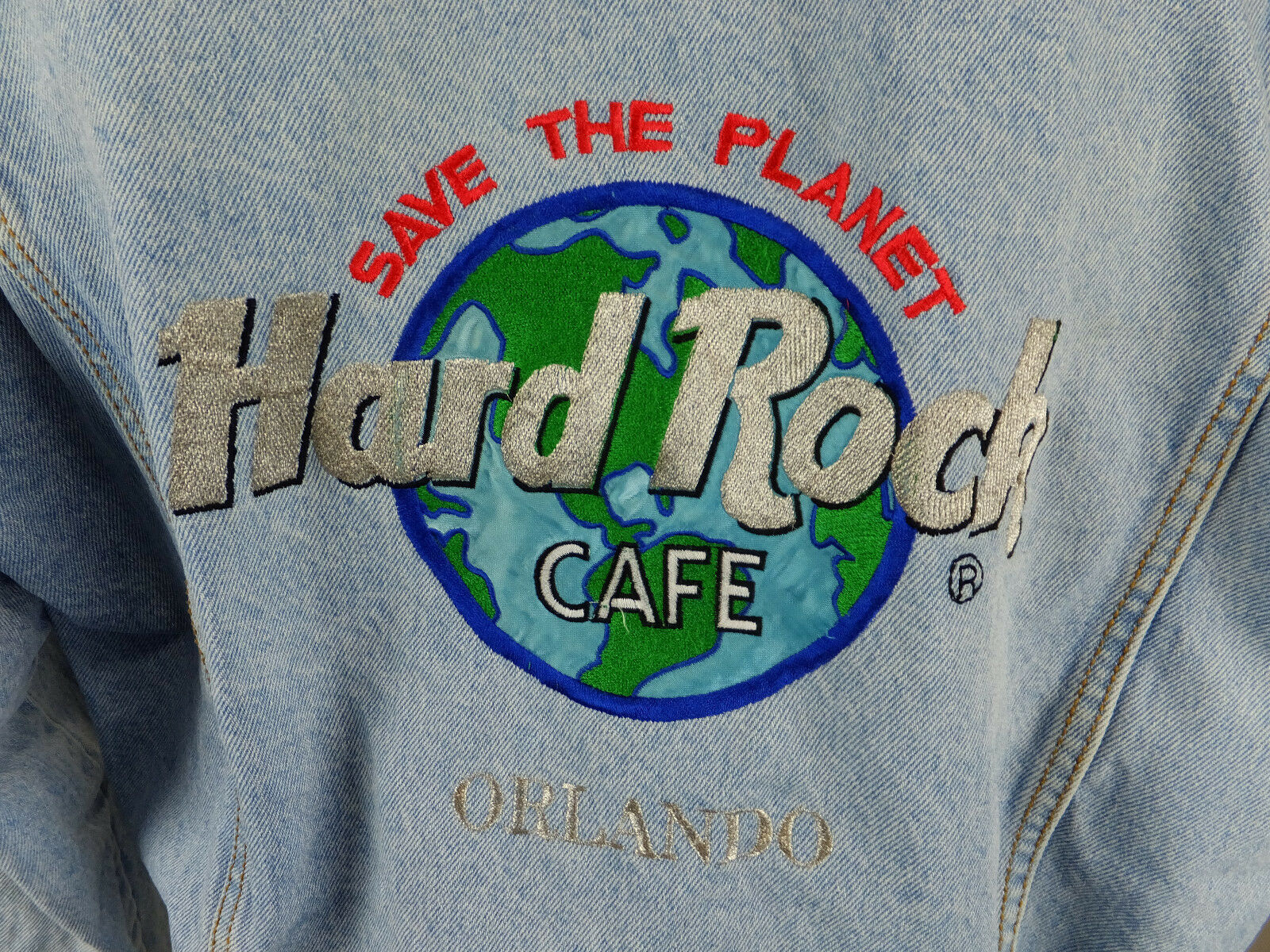 Hard Rock Cafe Orlando Vintage 1980s Distressed Demin Button Jacket Coat Men L
