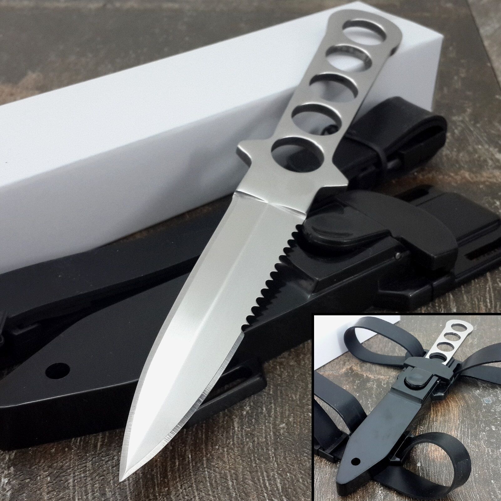 9" Scuba Diving Stainless Steel Fixed Blade Knife Survival Hunting Serrated New!
