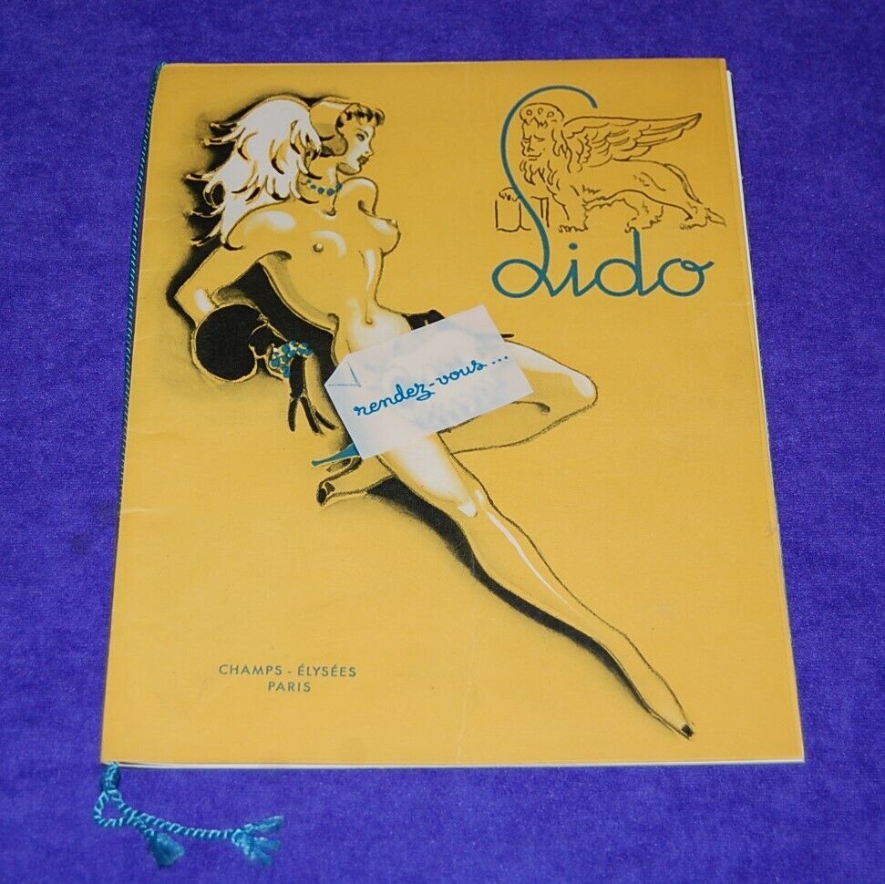 Vintage 1951 Program Lido Club in Paris, France with Lovely Topless Girl Cover
