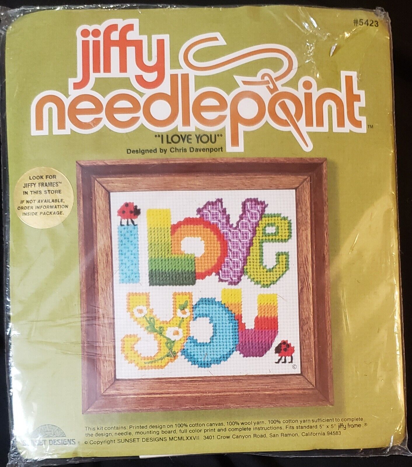 Sunset Designs Jiffy Needlepoint Kit I Love You 5 x 5 Wool Picture 5423