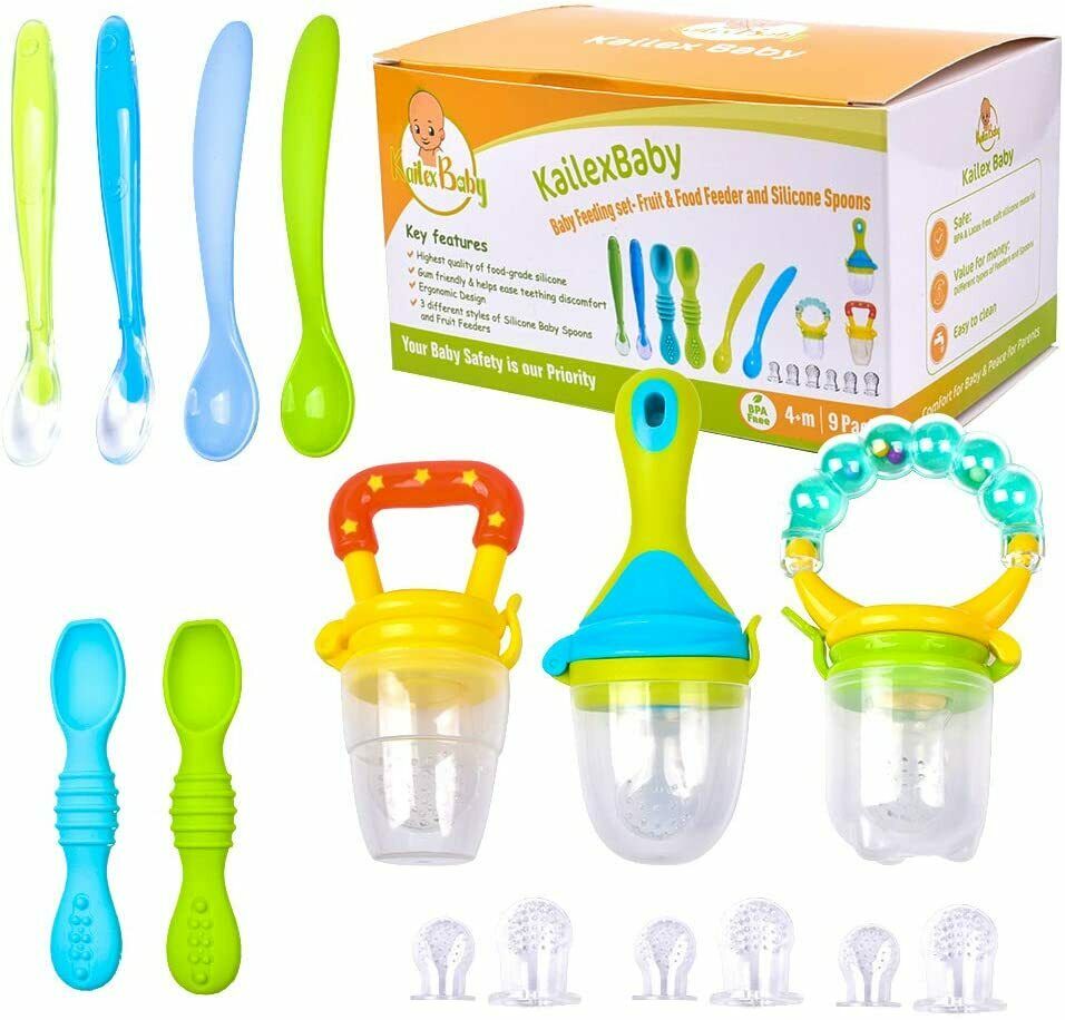18pc Baby Food Feeder Set Fresh Fruit Feeding Pacifier Soft Silicone Baby Spoons