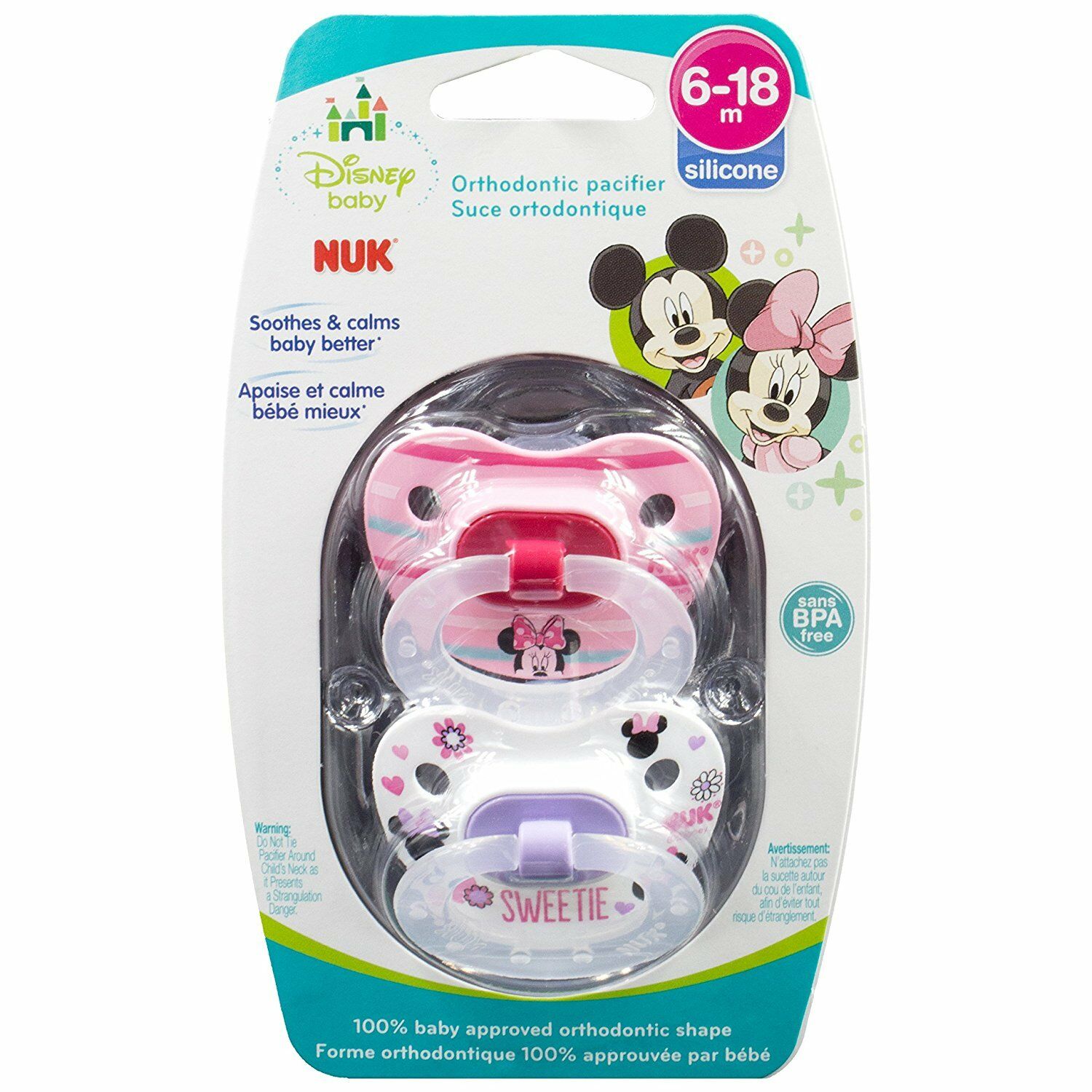 Nuk Disney Baby Puller Pacifier In Mickey, Minnie Colors And Styles, 6-18 Months