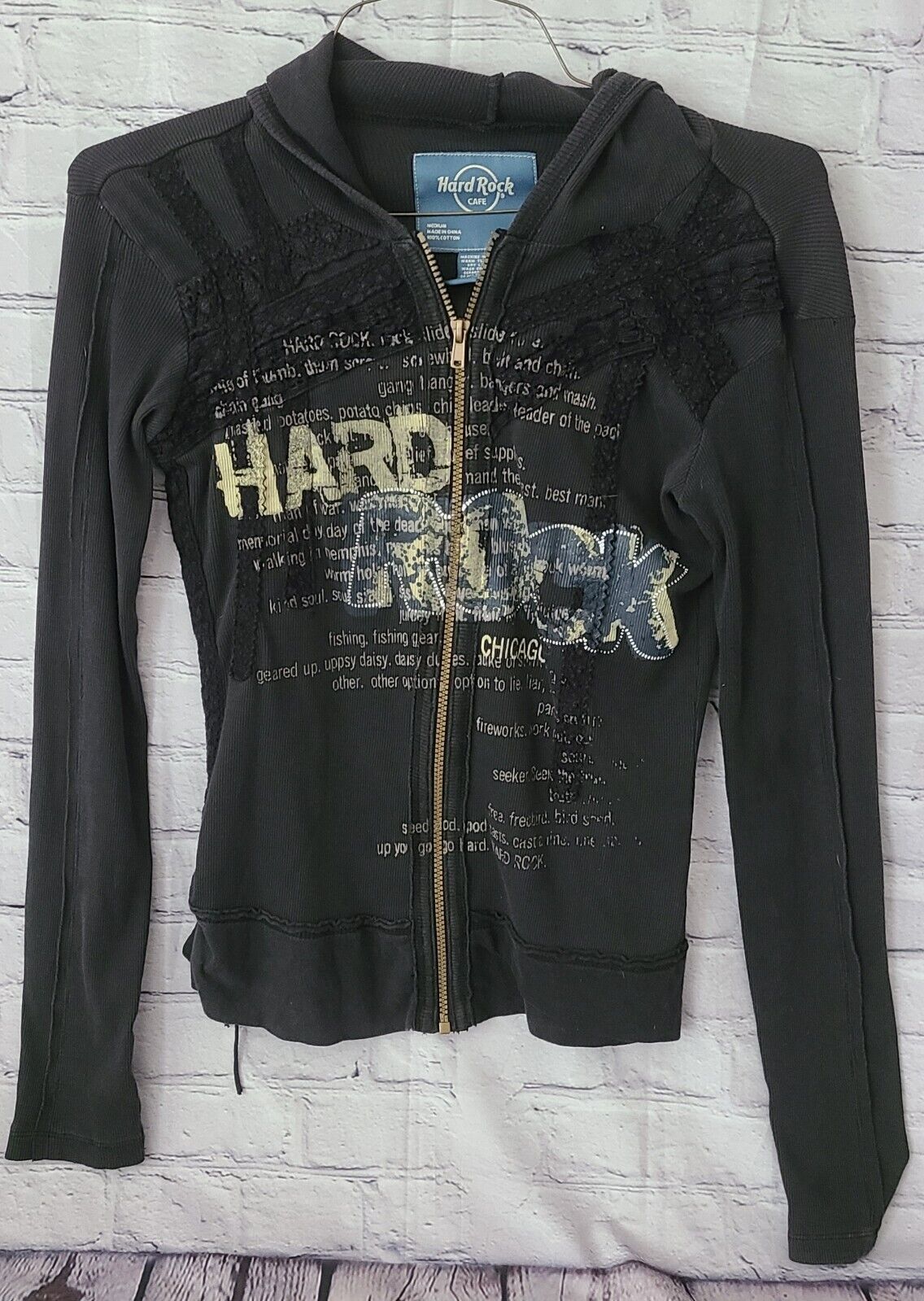 Hard Rock Cafe Las Vegas Hoodie Women's Graphic Print Full Zip Size M