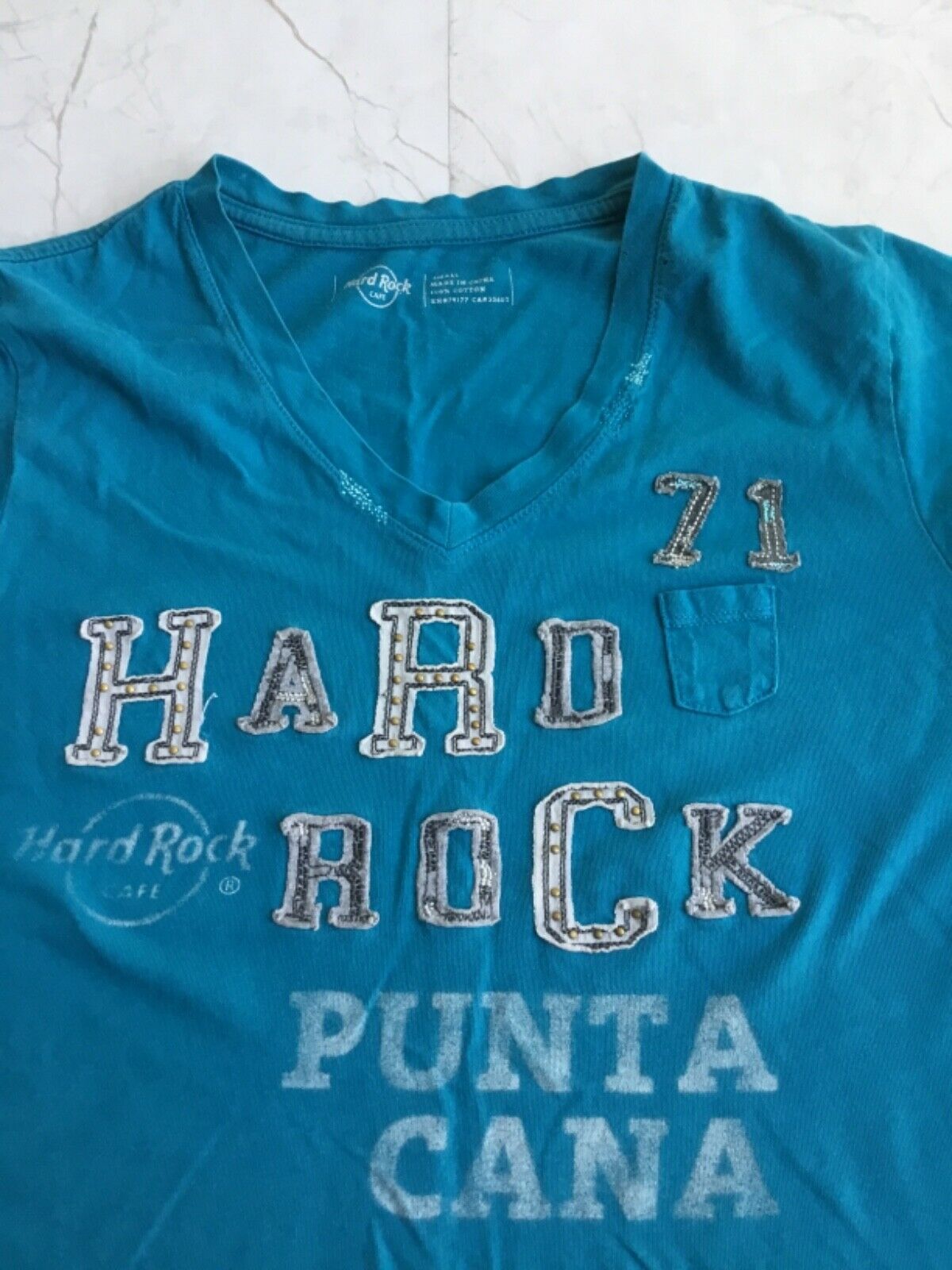 Hard Rock Cafe Punta Cana Women Shirt Short Sleeve Small Cotton Blue