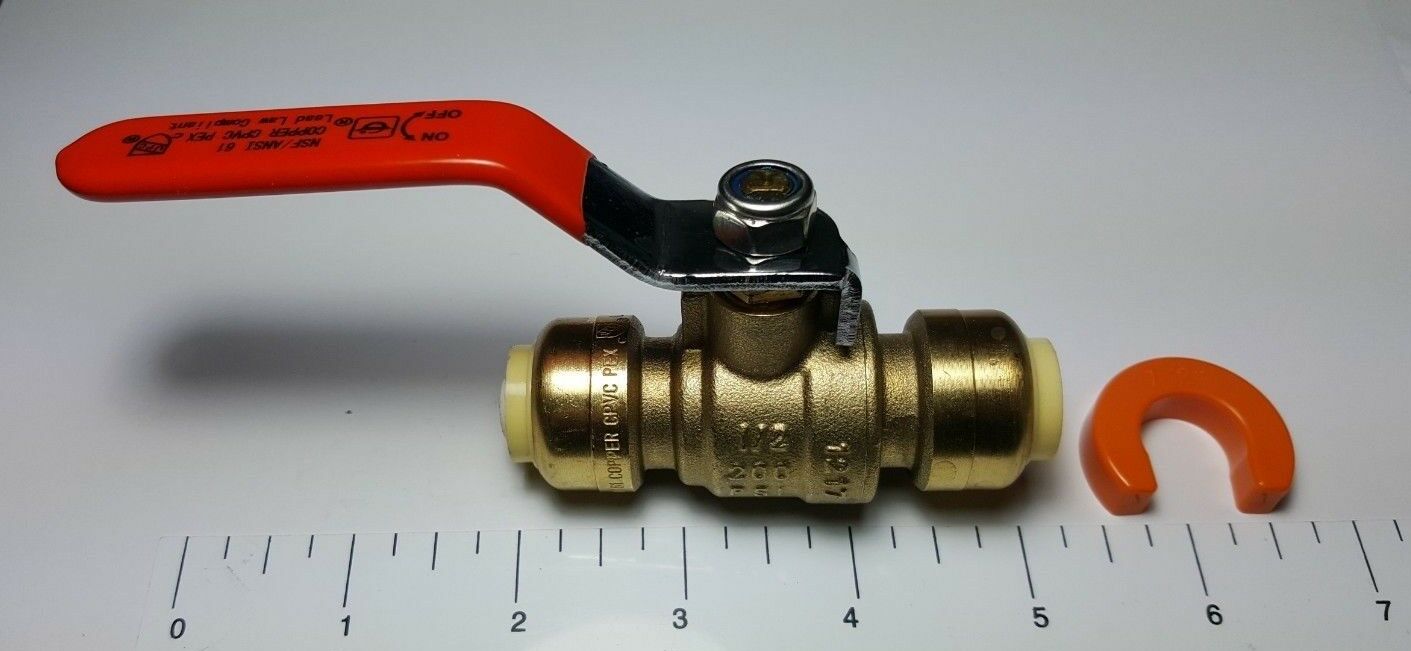 1 Piece 1/2" Sharkbite Style Push Fit Ball Valve With Removing Clip
