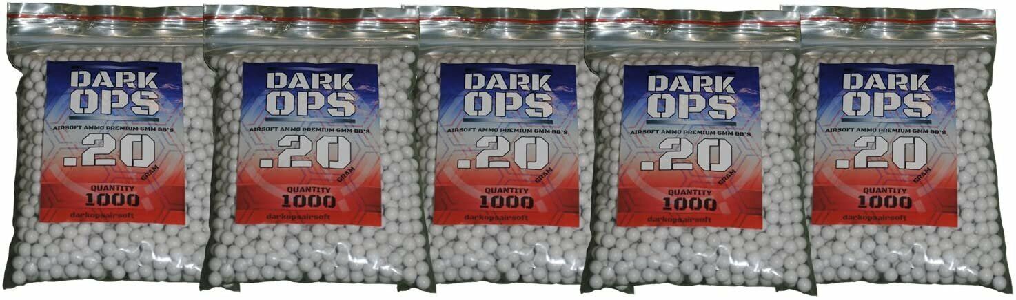 5,000 Dark Ops Airsoft BBS .20g 6mm Perfect Spherical Sniper Rifle Pistol Ammo