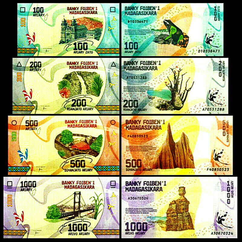 Madagascar 100, 200, 500, 1000 Ariary 2017 Banknote World Paper Money Set Of 4