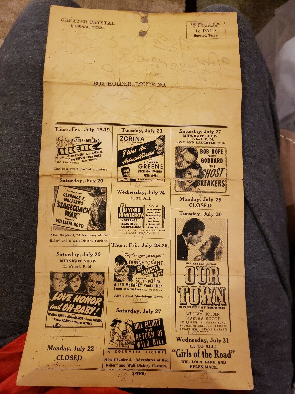 Greater Crystal Theatre,Hubbard,Texas,Movie Program 1940,Uptown Theatre