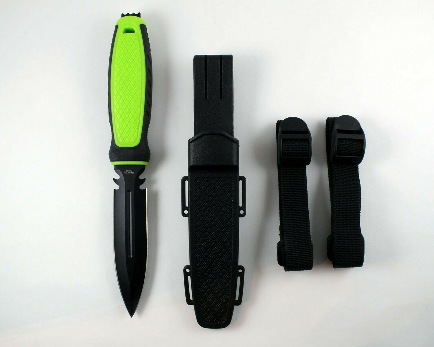 Scuba Diver Knife Sheath Dive Leg And Arm Straps Stainless Steel Green