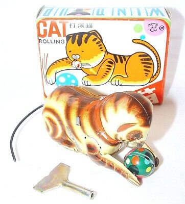 China Ms Rolling Cat Tin Wind-up Toy Animal Figure Mib`70 Very Rare!
