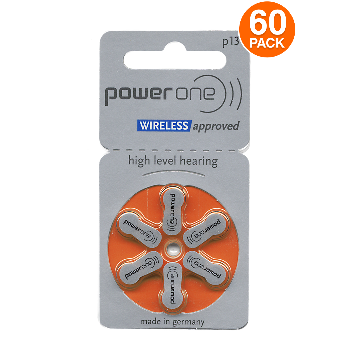 Power One Size 13 1.45v Mf Hearing Aid Batteries Pr48, P13 (60 Batteries)