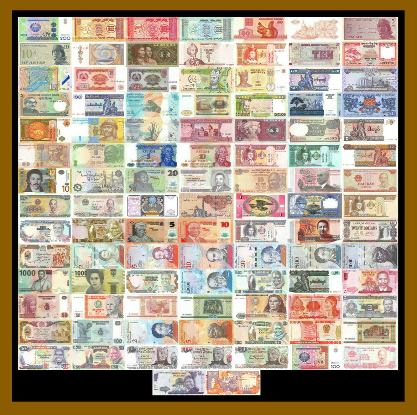 100 Pcs of Different World Mix Mixed Foreign Banknotes Currency Lot, Unc