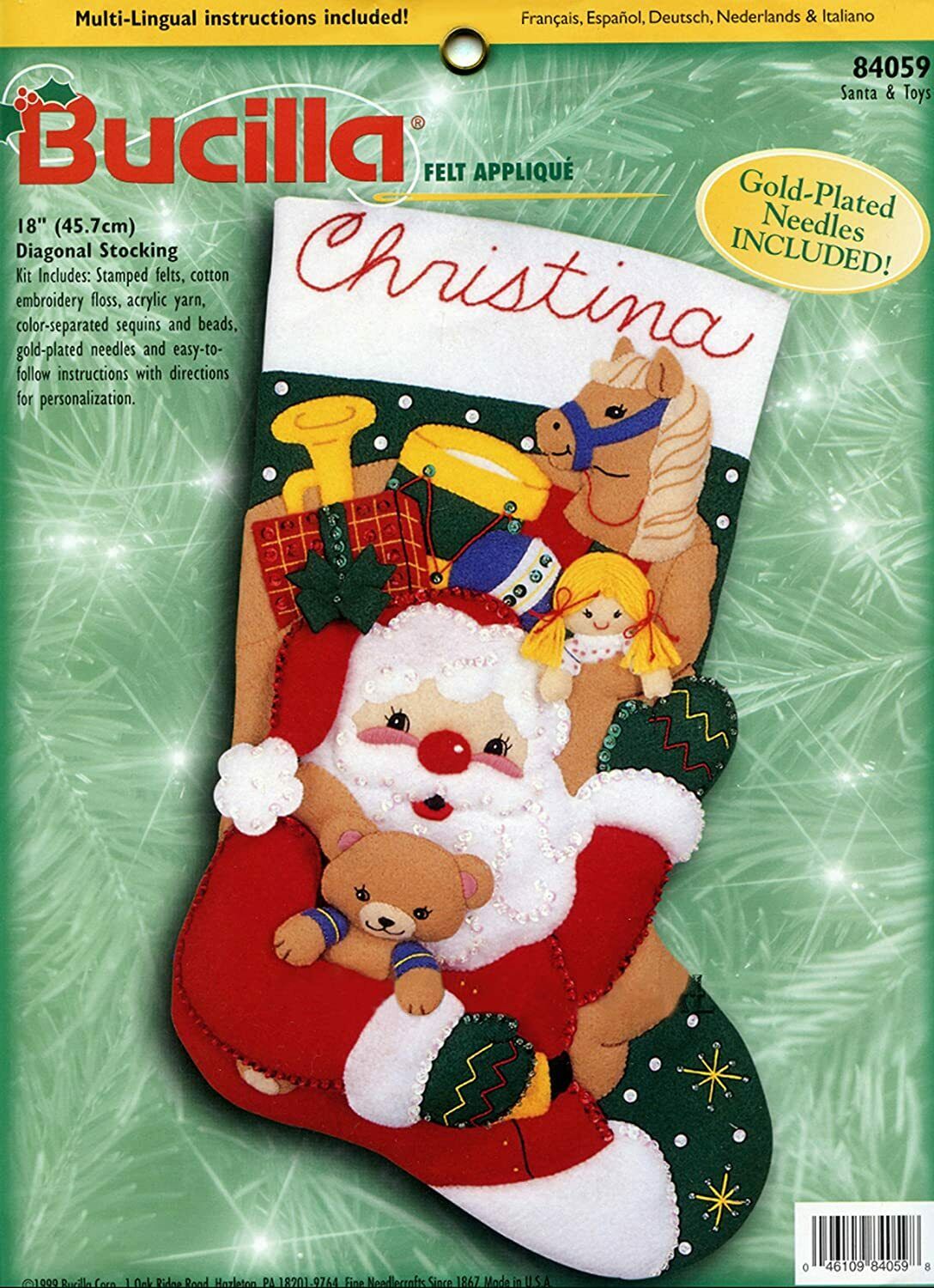 ᗷᑌᑕiᒪᒪᗩ 18" Felt Applique Christmas Stocking Kit 🎄"santa & Toys" New!
