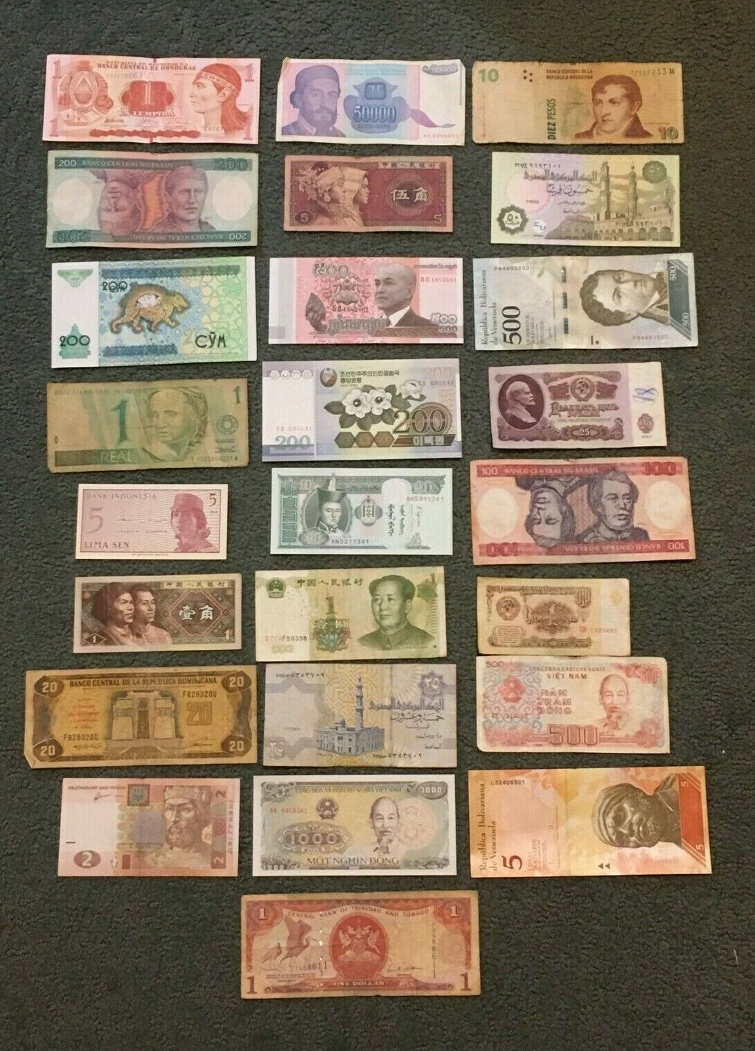 Circulated Lot Of 25 Foreign Banknotes World Paper Money Currency Plus Bonus!