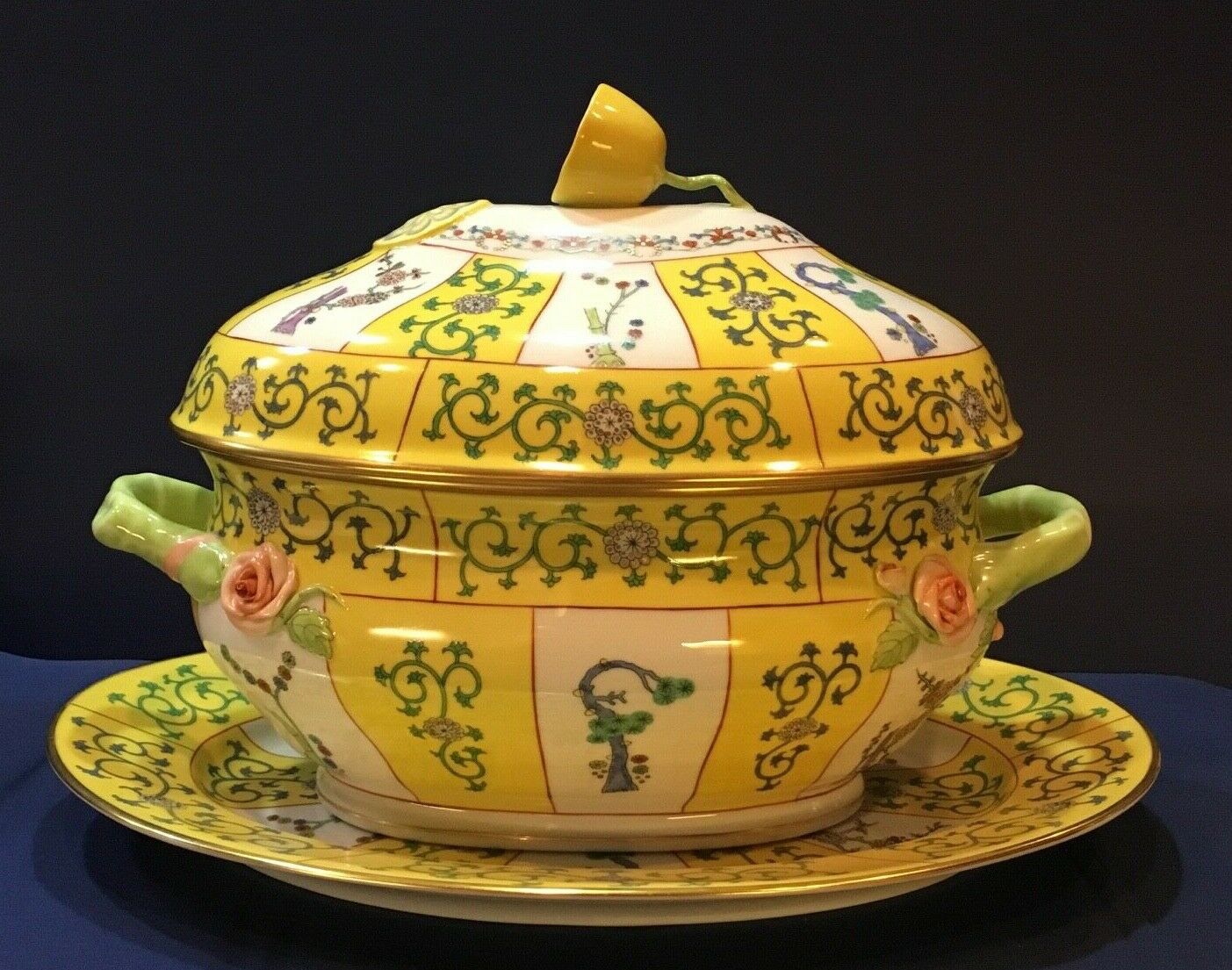 Herend Yellow Dynasty (sj) Tureen And Oval Platter