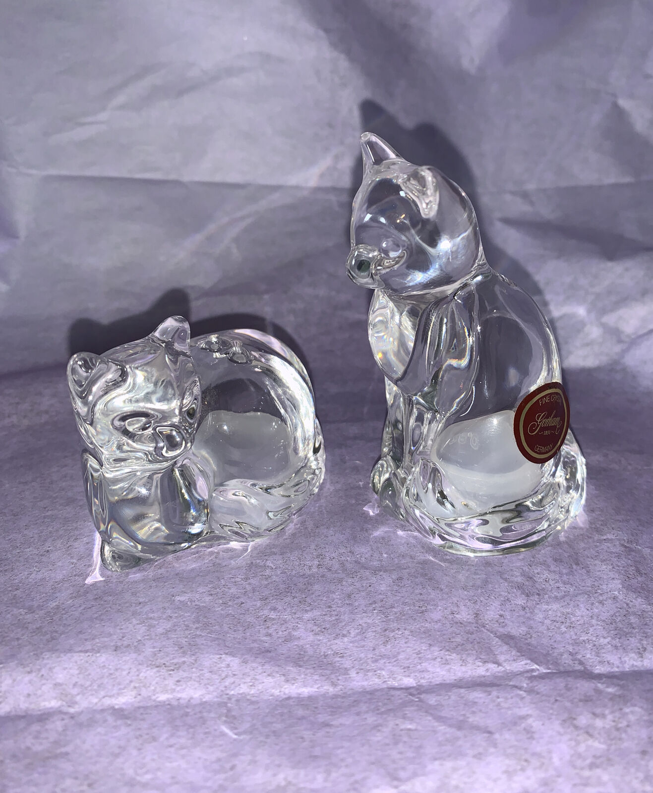 GORHAM Glass Crystal CAT SALT AND PEPPER SHAKERS SET - MADE IN GERMANY