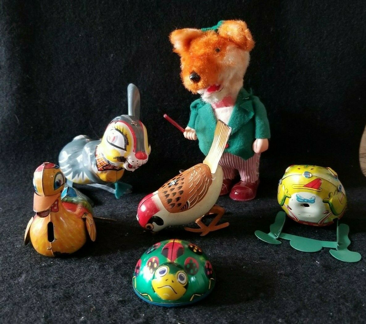 Lot Of 6 Vintage Tin Animal Toys For Parts Or Repair Non-working