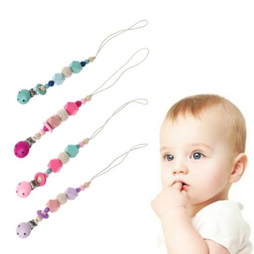 For Lovely Baby Chew Pacifier Clip Teething Dummy Wooden Soother Silicone Holder