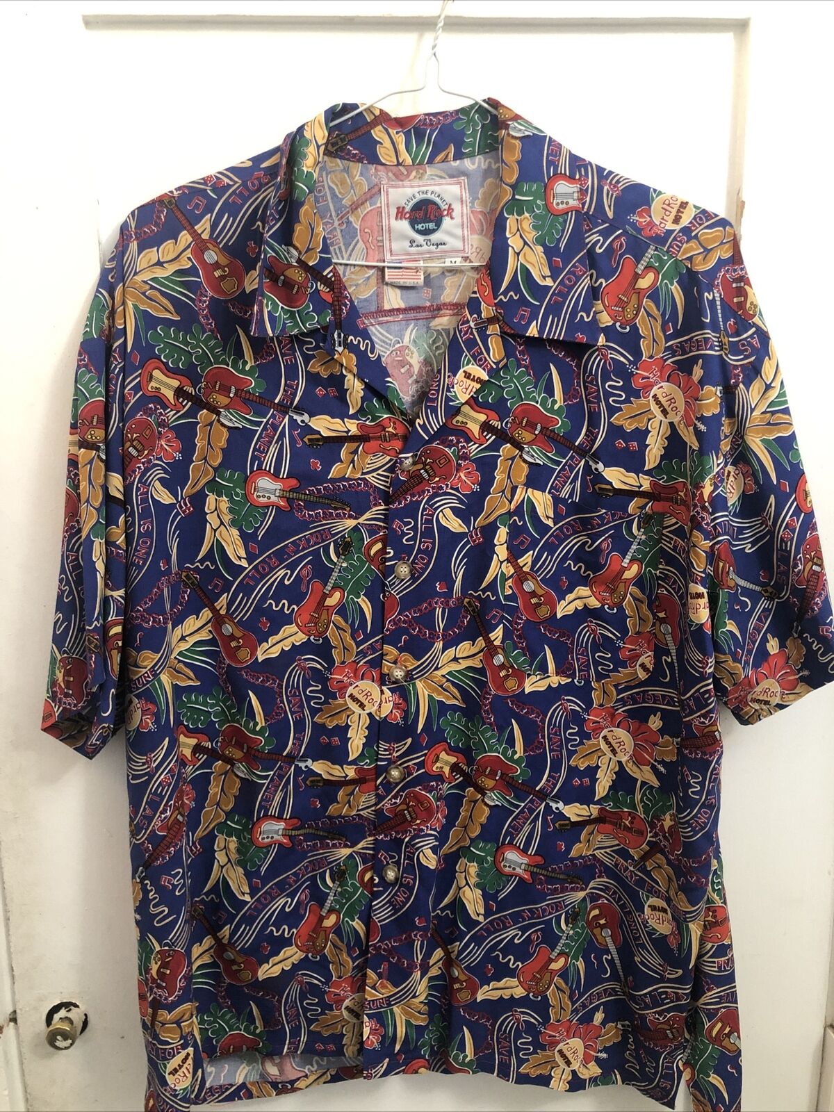 Vintage Hard Rock Hotel Las Vegas Button Hawaiian Shirt Sz Medium 1990s