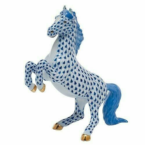 Herend, Prancing Horse 7.25" Tall Porcelain Figurine, Sapphire, Flawless, $1425