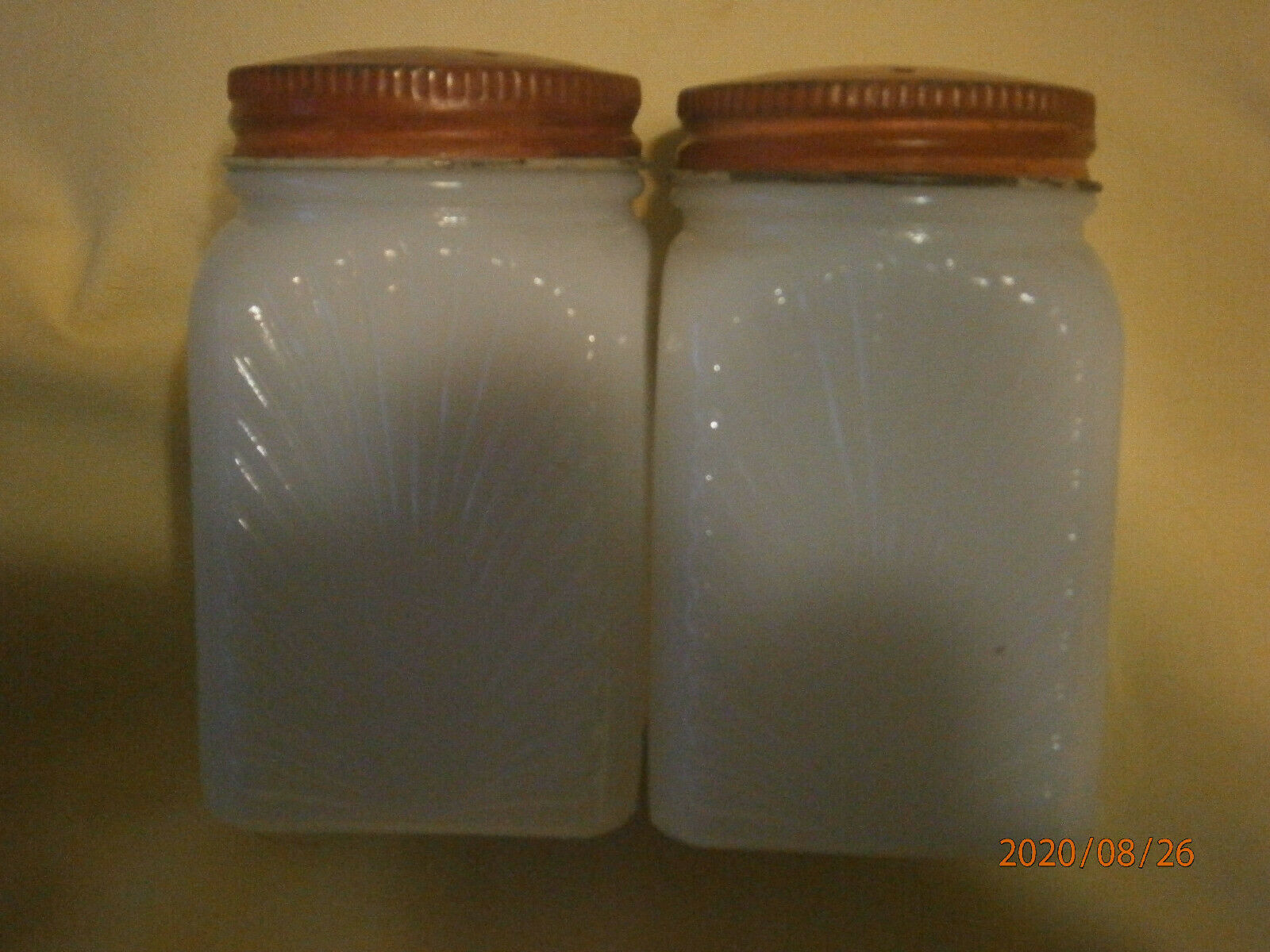 Vintage 4o's - 50's Stovetop Sunburst Milk Glass Salt &  Pepper