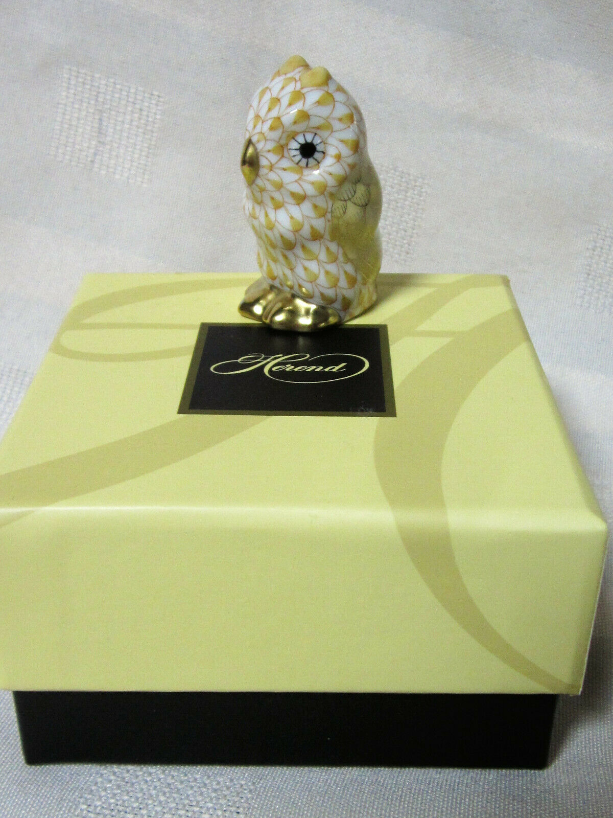 Herend Miniature Owl Butterscotch Fishnet #vhj-05102 Brand Nib Colorful Cute F/s