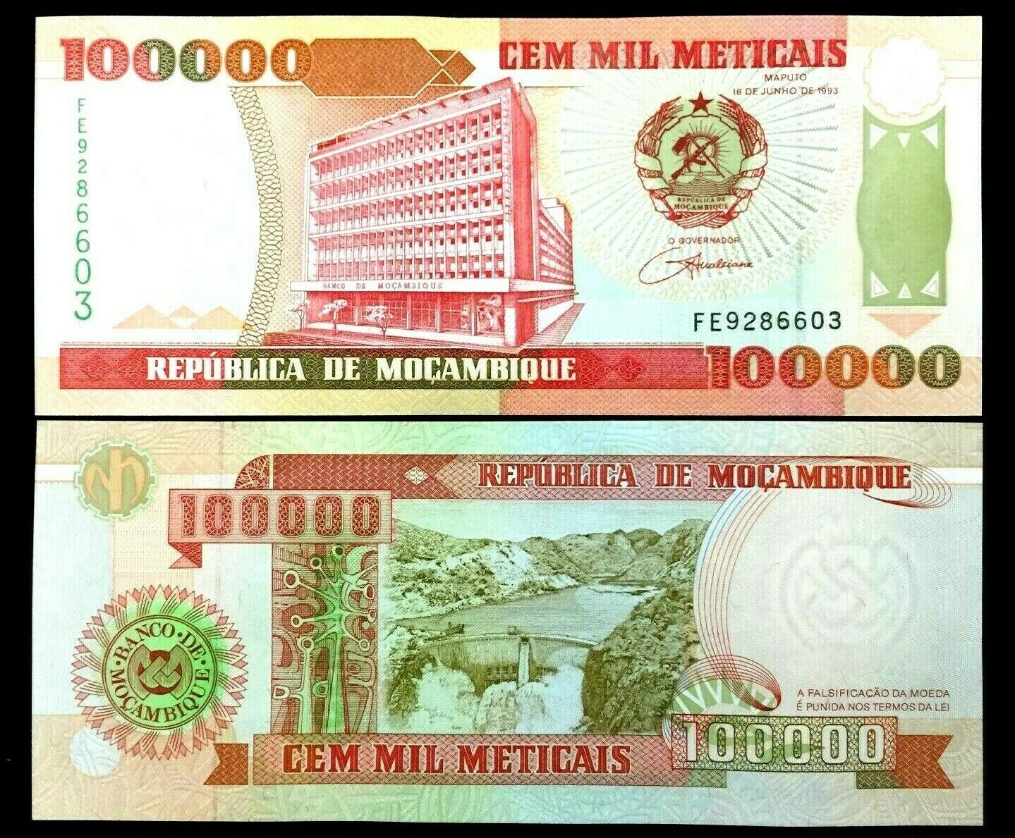 MOZAMBIQUE 100,000 METICAIS Banknote World Paper Money UNC Bill Note