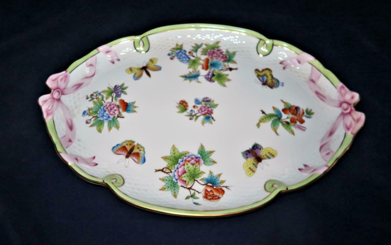 Herend, Hungary Queen Victoria  400 Pink Ribbons Oval Serving Platter Tray, 16"